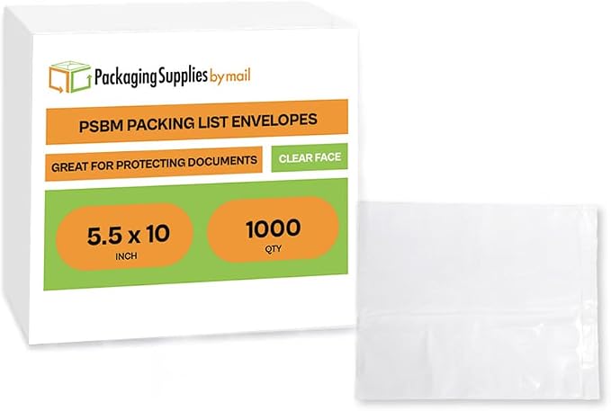 PSBM 1000 PCS 5.5 x 10 Inch Clear Blank Packing List Envelopes, Shipping - Image 2