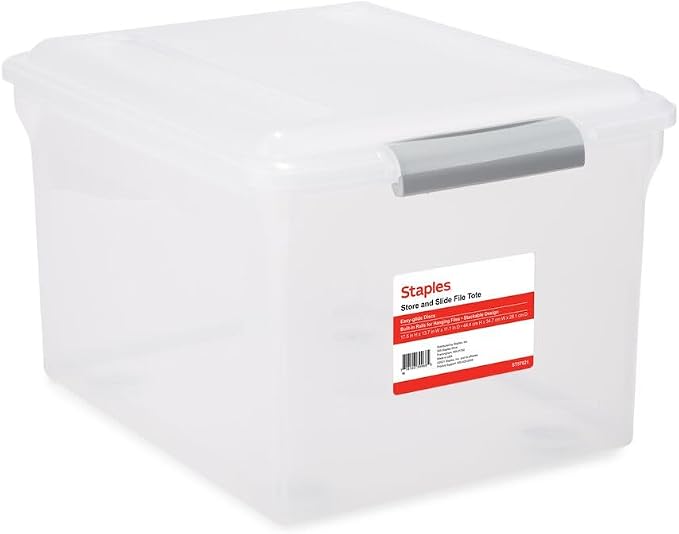STAPLES Store & Slide Plastic File Box Latching, Letter/Legal Size by Staples