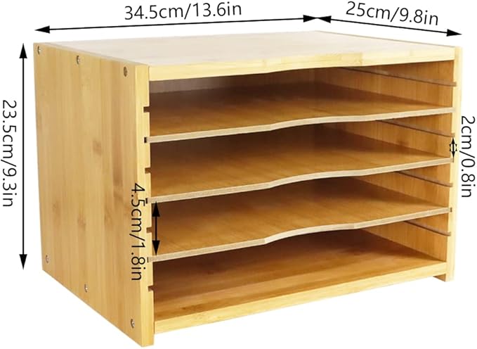 WKWKER File Organizer with 3 Adjustable Shelves Bamboo Document Letter Tray - Image 2
