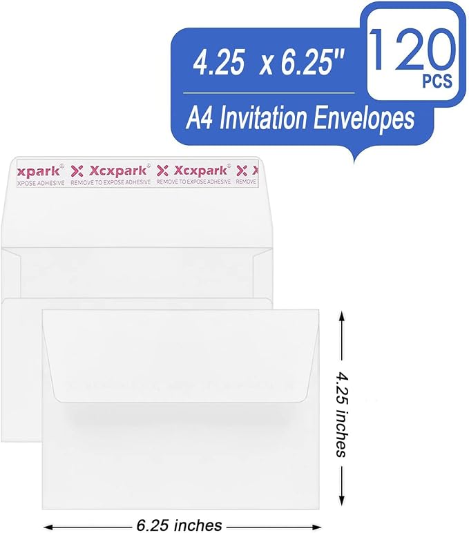 Xxcxpark 120 Qty Printable A4 Invitation Envelopes 4.25 x 6.25 Cards, Self Seal - Image 2