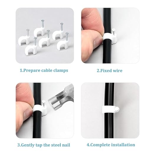 HS Cable Clips 8mm with Steel Nail 200 Pieces White, Ethernet Management U - Image 5