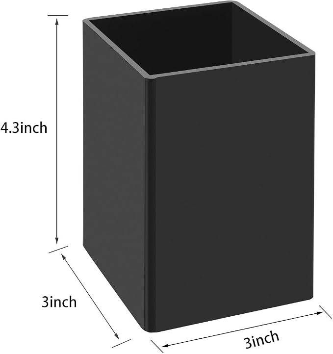 NIUBEE Black Acrylic Pen Holder 2 Pack, Desktop Pencil Cup Stationery Organizer - Image 3