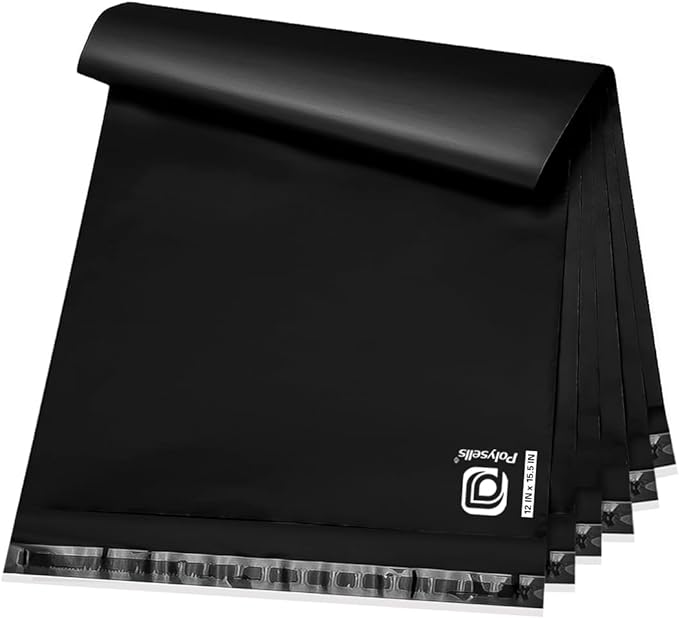 POLYSELLS 3000 pcs 12x15.5 Inches Black Poly Mailers Shipping Envelopes by POLYSELLS