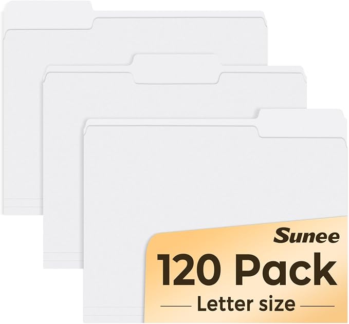 SUNEE File Folders, 120 Pack Manilla Folders 8.5 x 11, 1/3 Cut Tab by SUNEE
