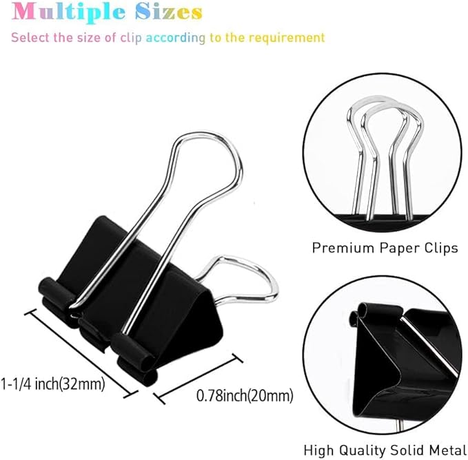Medium Binder Clips, 144 Pack, 1-1/4 Inch, Standard 32mm, Capacity 0.6 Inch - Image 2