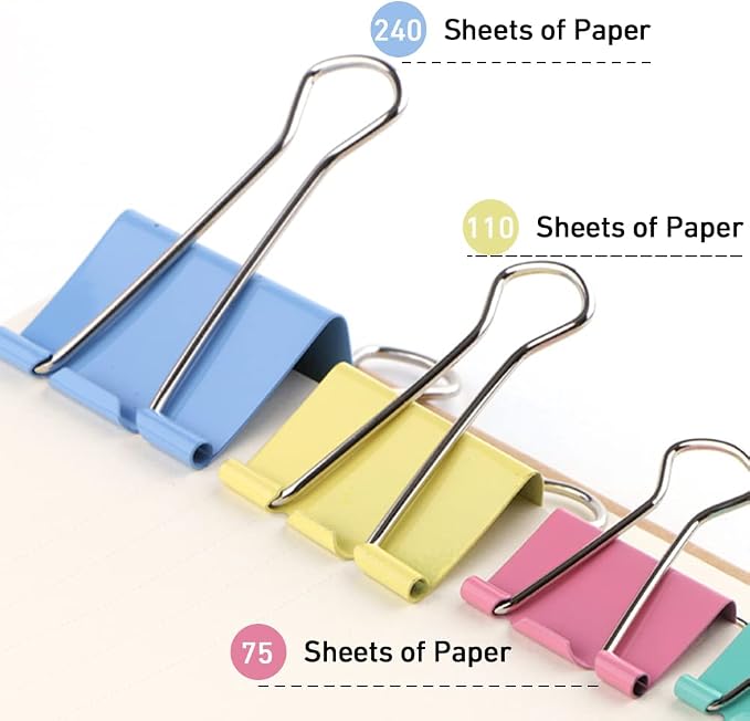 60pcs Colored Binder Clips Paper Clamps Assorted Size Small, Large Binder Paper - Image 3