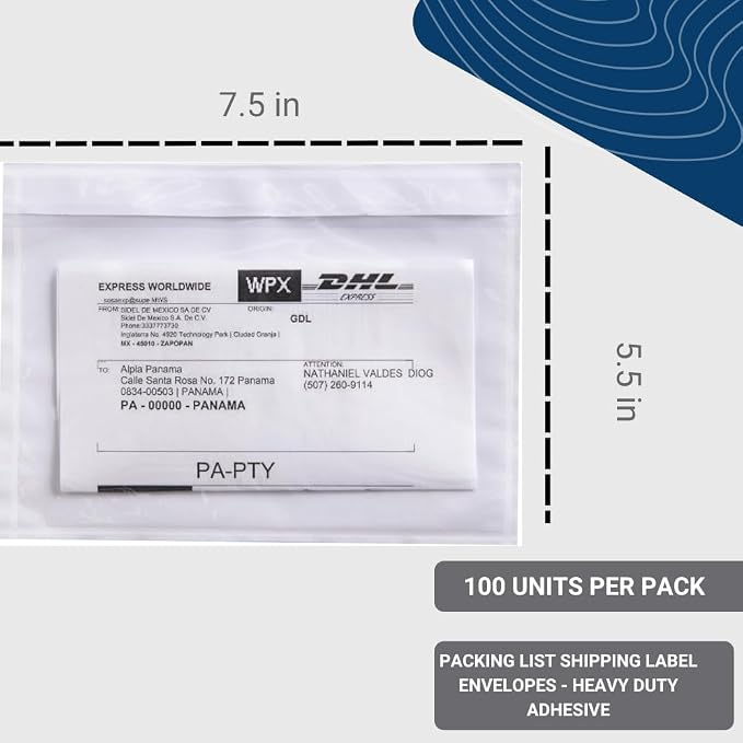 100 Units, 7.5"x5.5" Clear Packing List Shipping Pouches – Heavy Duty - Image 2