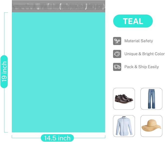 Metronic Teal Poly Mailers 14.5x19 Large Poly Mailers 100 Pack Self-Seal - Image 6