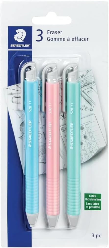 STAEDTLER Vinyl Eraser Holder 6-Pack: 3 Units Retractable Erasers - Image 5