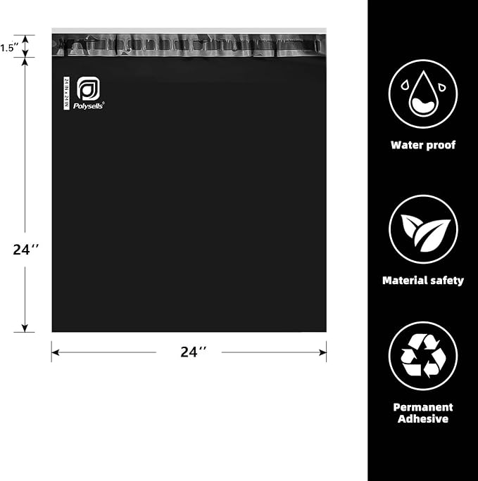POLYSELLS 100 pcs 24x24 Inches Black Poly Mailers Shipping Envelopes, Strong - Image 2