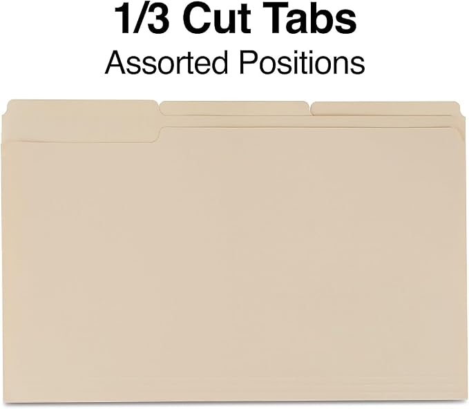 Staples File Folders, Legal Size, 1/3‑Cut Tabs, Durable Paper Stock, 200/Carton - Image 2
