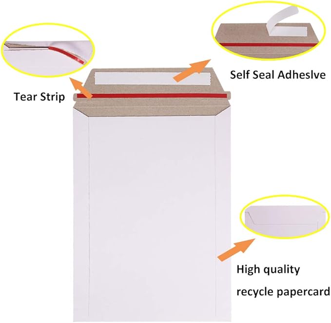 zmybcpack 100 Pack 9X12 inch Self Seal Photo Document Mailers Stay Flat White - Image 3