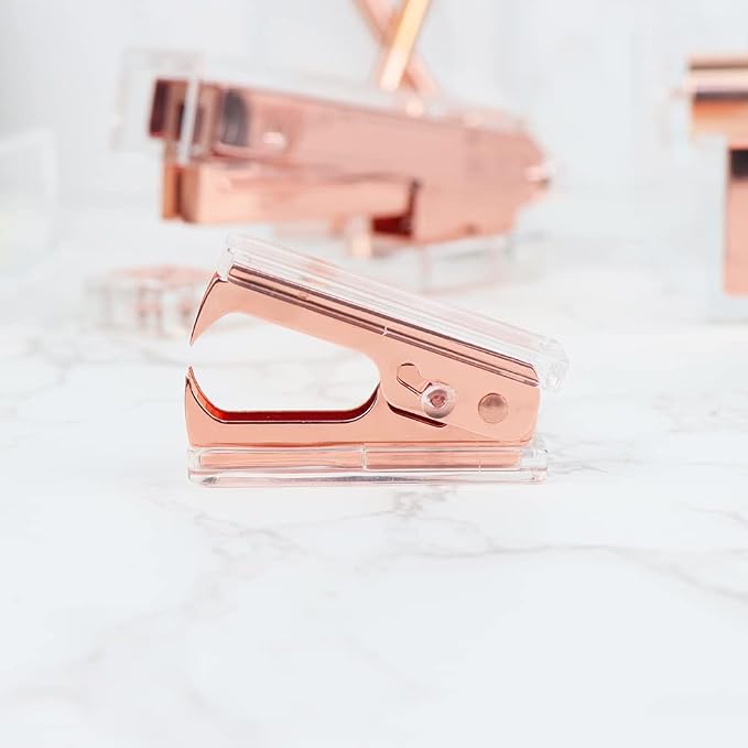 NatSumeBasics Clear Acrylic Staple Remover 2pcs Rose Gold Cute Staple Stapler - Image 2