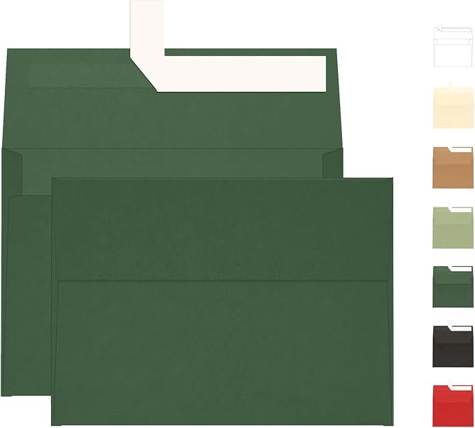 100 Pack Dark Green Envelopes 5x7, Goefun A7 Self Seal Printable Envelopes by Goefun