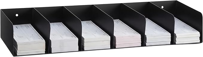 Gisafai Metal Check Sorter Organizer 6 Pockets, 16 x 3.75 x 8 Inch Black Steel by Gisafai