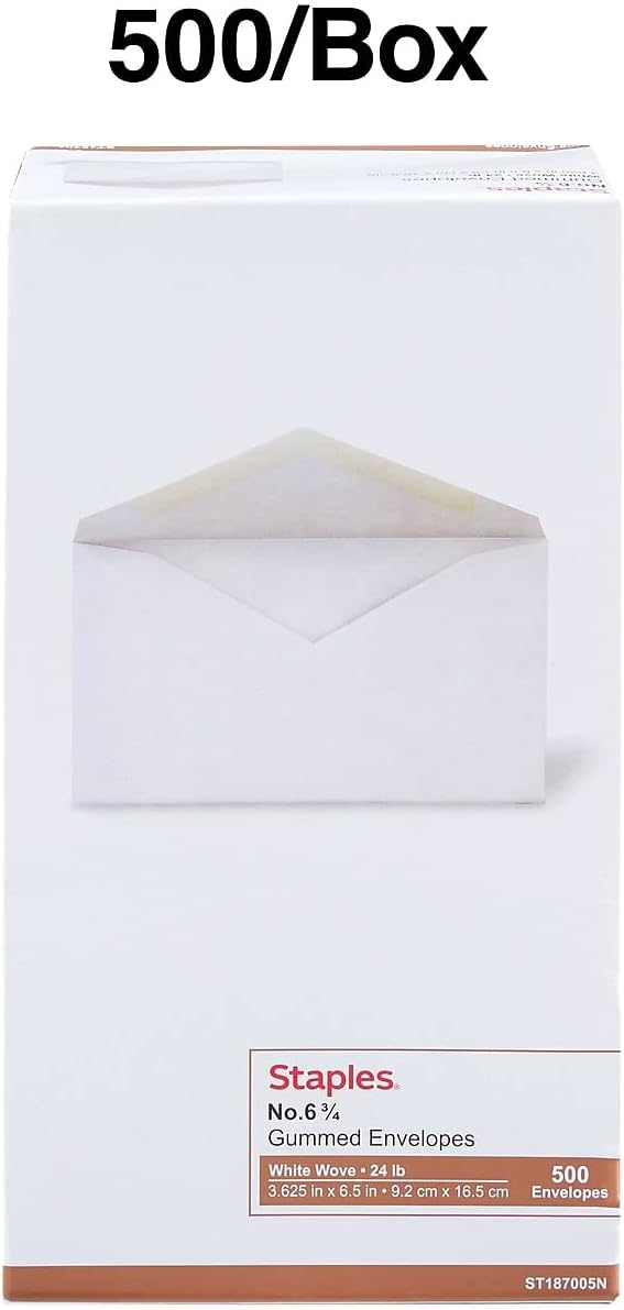 Staples #6 White Standard Business Envelopes, V‑Flap Gummed Closure, - Image 5