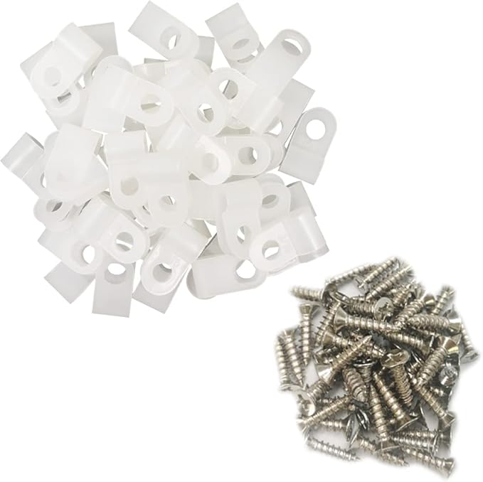 Cable Clamp R-Type Cable Clip Wire Clamp 3/16" Nylon Screw Mounting Cord by Alamic
