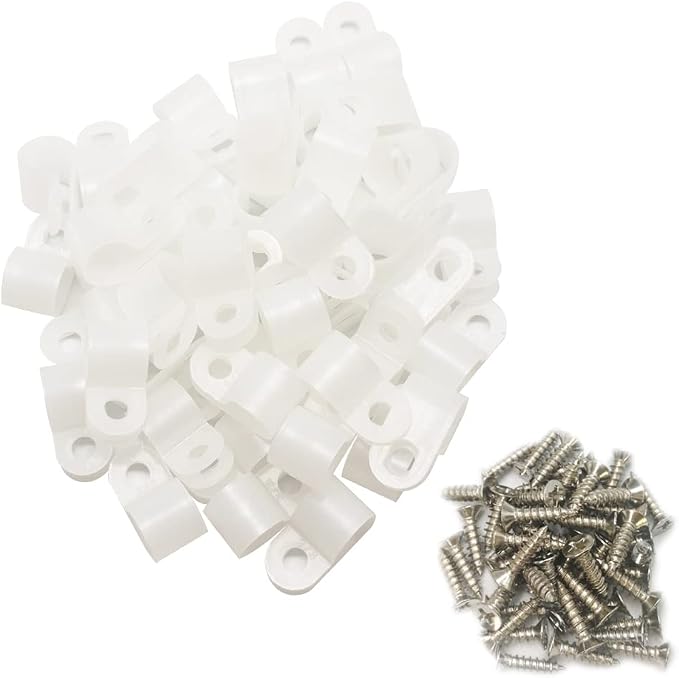 Cable Clamp R-Type Cable Clip Wire Clamp 5/16" Nylon Screw Mounting Cord by Alamic