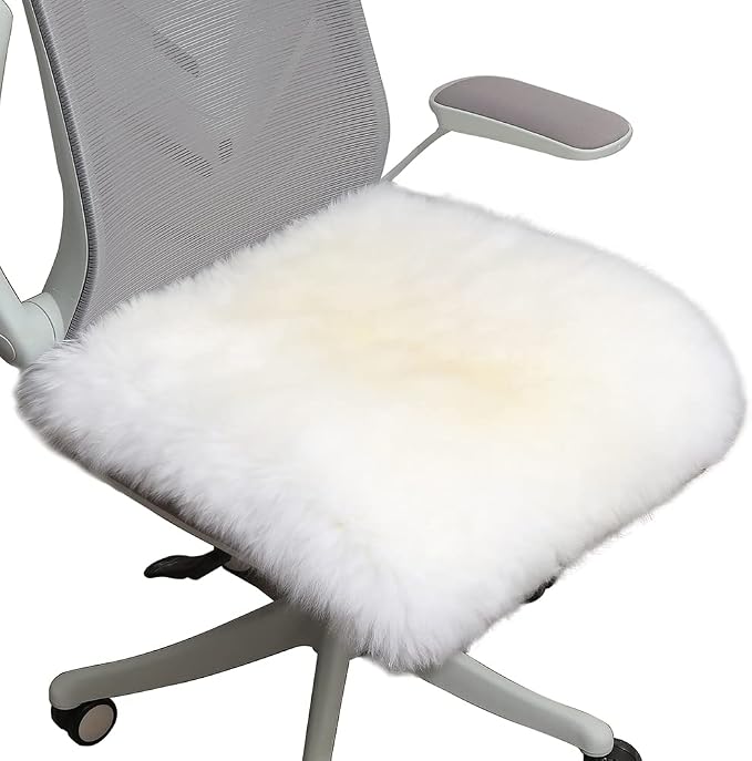 LLB Sheepskin Chair Cushion Non-Slip Back Square Genuine Fur Chair Cover Silky by LLB