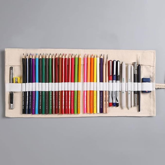 DIYOMR 12/24/36/72 Slots Pencil Wrap Pencil Rolls, Artist Colored Pencil Roll - Image 6