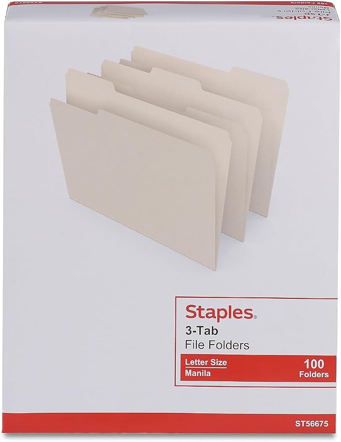 Staples File Folder, Letter Size, 1/3‑Cut Tab, Durable Paper Stock, 200/Carton - Image 7