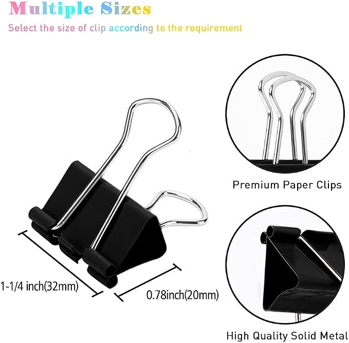 Medium Binder Clips, 72 Pack, 1-1/4 Inch, 1.25 Inch, Standard 32mm, Capacity - Image 2