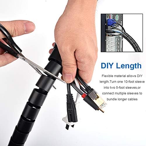 10FT Cable Management Sleeve Cord Bundler 0.8" Diameter w/Zip Clip Zipper Wire - Image 6