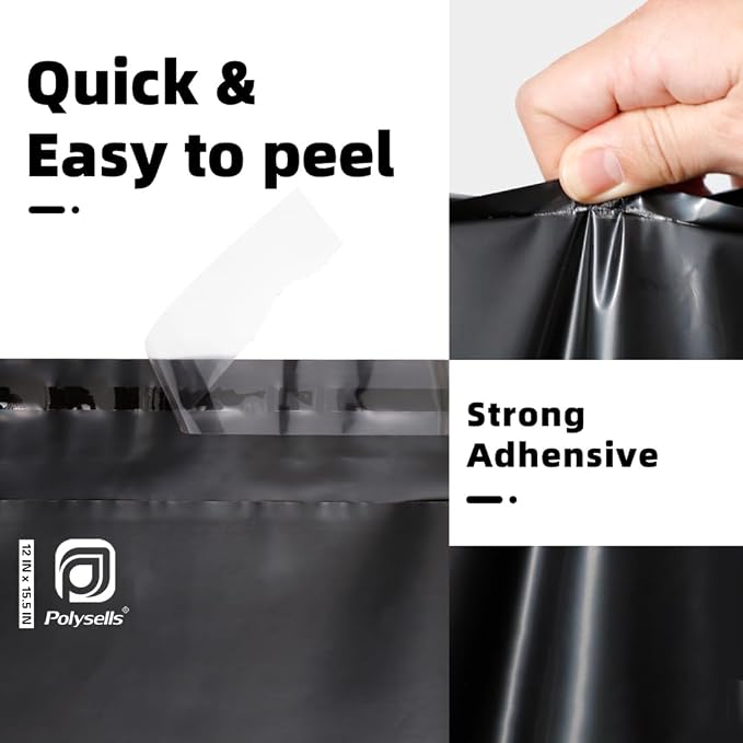 POLYSELLS 500 pcs 12x15.5 Inches Black Poly Mailers Shipping Envelopes - Image 3