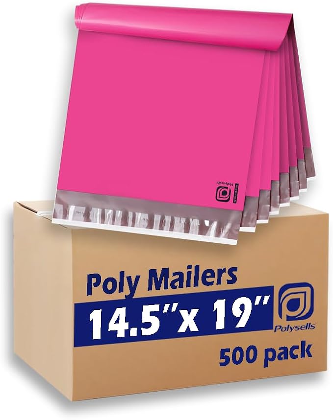 POLYSELLS 500 pcs 14.5x19 Inches Pink Poly Mailers Shipping Envelopes, Strong by POLYSELLS