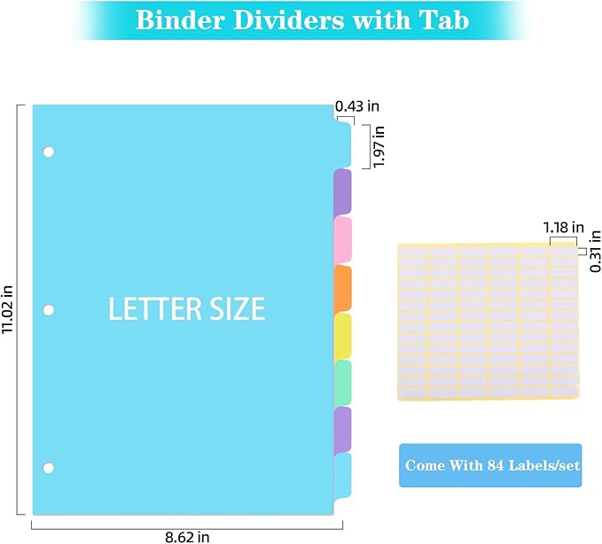 3 Ring Binder Dividers with TAB, 8 Tab 3 Hole Punch Dividers, Pastel Color - Image 2