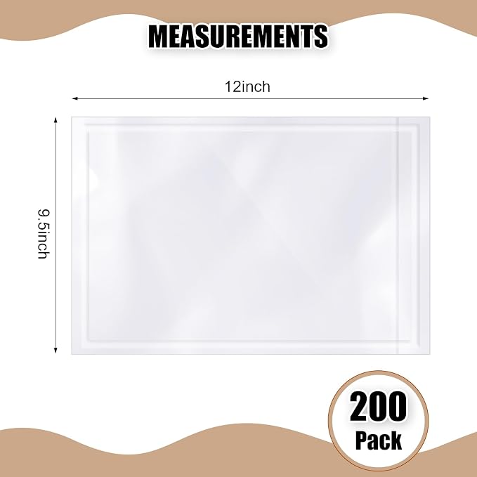 Cholemy 200 Pcs 9.5 x 12 in Clear Packing Slip Pouches Shipping Label Sleeves - Image 2