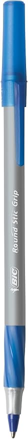 BIC Round Stic Grip Xtra Comfort Blue Ballpoint Pens, Medium Point, 12-Count - Image 2