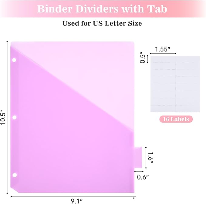 SUQJOY Binder Dividers with Pockets, Durable Plastic Subject Dividers with - Image 3