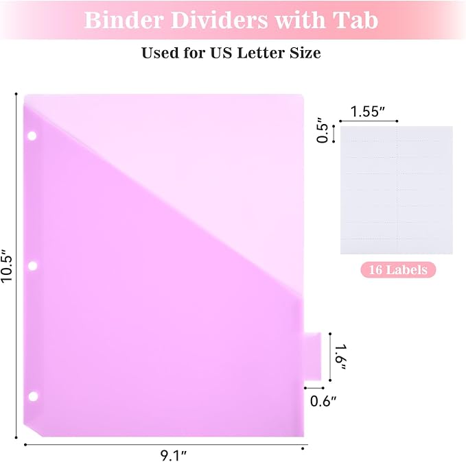 8-Tab Dividers for 3 Ring Binder, Subject Dividers, 3-Hole Plastics Sheets - Image 3