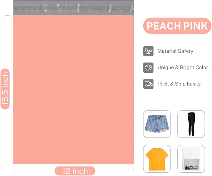Metronic Poly Mailers 12x15.5 100 Pack Self-Seal Shipping Bags, Peach Pink | - Image 4