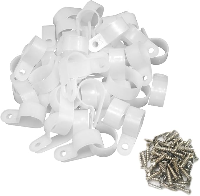 Cable Clamp R-Type Cable Clip Wire Clamp 5/8 inch Nylon Screw Mounting Cord by Alamic