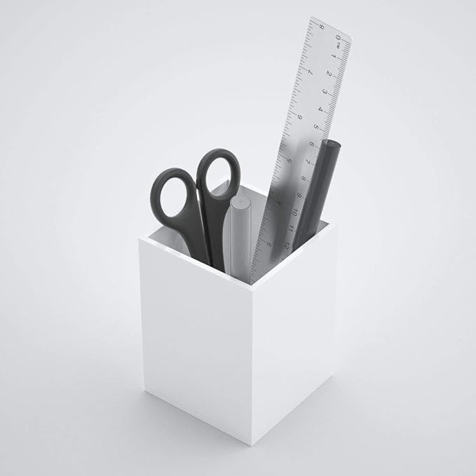 NIUBEE White Acrylic Pen Holder 2 Pack, Desktop Pencil Cup Stationery Organizer - Image 2
