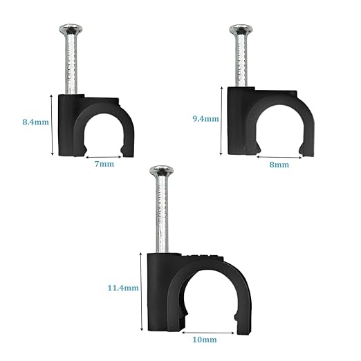 HS Cable Clips 8mm with Steel Nail 200 Pieces Black，Ethernet Management U - Image 3