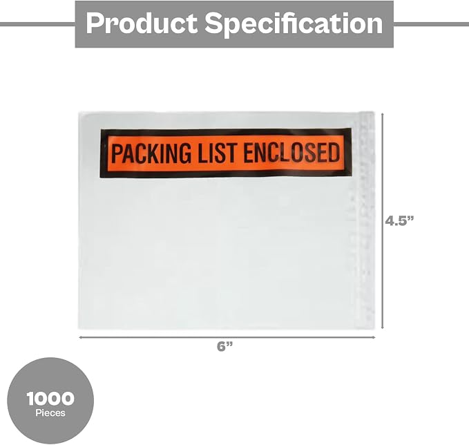 PSBM 1000 PCS, 4.5 x 6 Inch, Panel Face Back Side Load Packing List Envelopes - Image 3