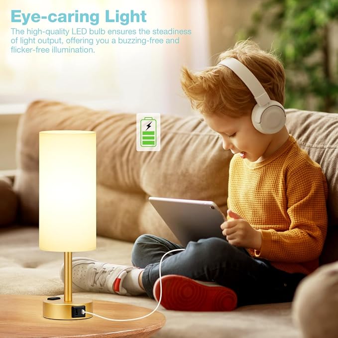 Fenmzee Gold Touch Lamp for Bedroom- 3 Way Dimmable Bedside Lamp USB C A - Image 4