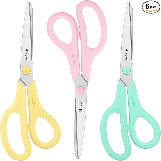 iBayam 8.5" All Purpose Yellow Pink Teal Scissors by iBayamDirect