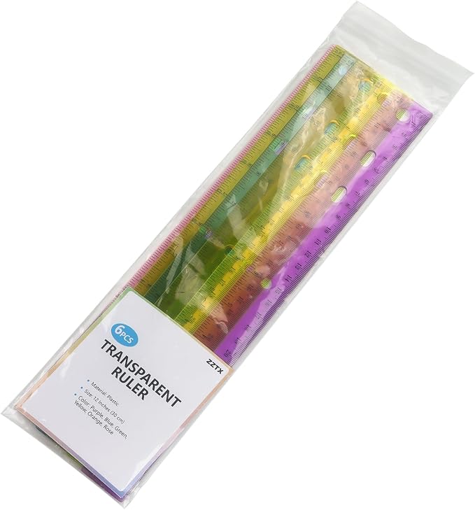 ZZTX 6 Pack Color Transparent Ruler Plastic Rulers 12 Inch, Metric Bulk Rulers - Image 7