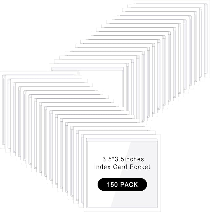Glenmal 150 Pcs Self Adhesive Index Card Pockets Clear Label Holder Plastic by Glenmal