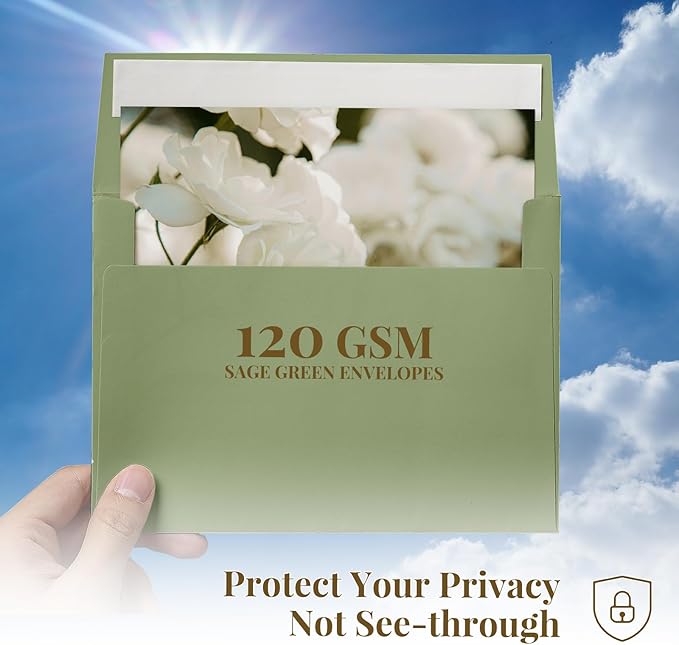 100 Pack A2 Sage Green Envelopes, Goefun 4.375 x 5.75 Greeting Card Envelopes - Image 5
