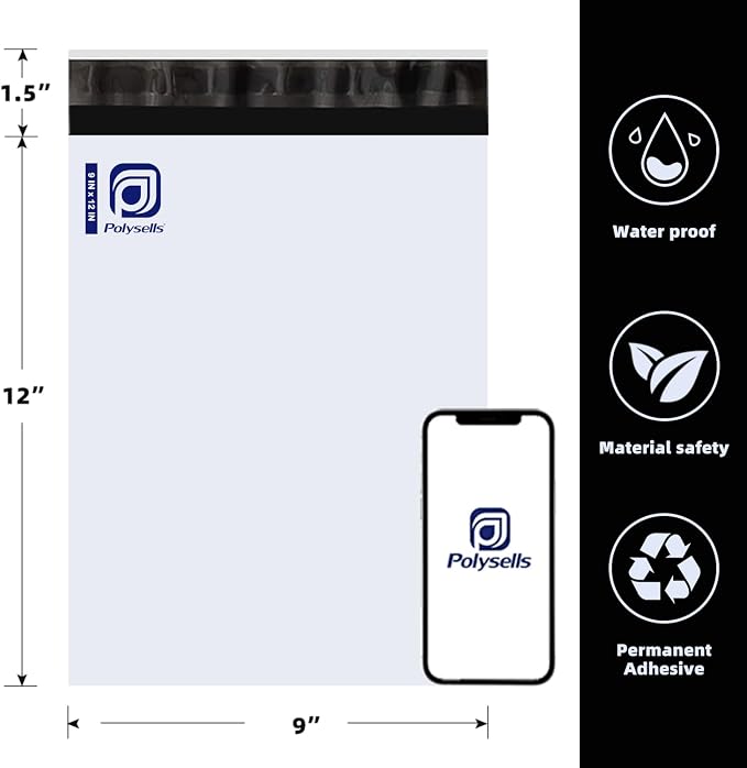 POLYSELLS 100 pack 9x12 Inch Poly Mailers Shipping Envelopes, Strong Adhesive - Image 2