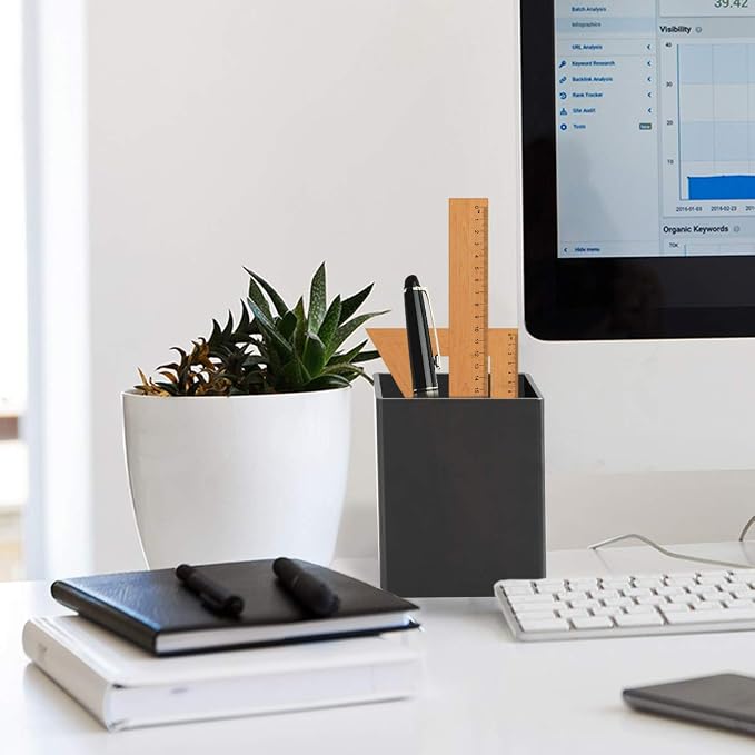 NIUBEE Black Acrylic Pen Holder 2 Pack, Desktop Pencil Cup Stationery Organizer - Image 5
