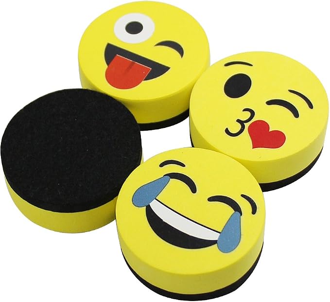 VIZ-PRO Magnetic Smiley Face Circular Whiteboard Eraser / 4 Pack of 2" Dry by VIZ-PRO