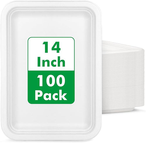 100 Pack 14 Inch Disposable Food Trays, Heavy Duty Large Paper Plates by Uniecocus
