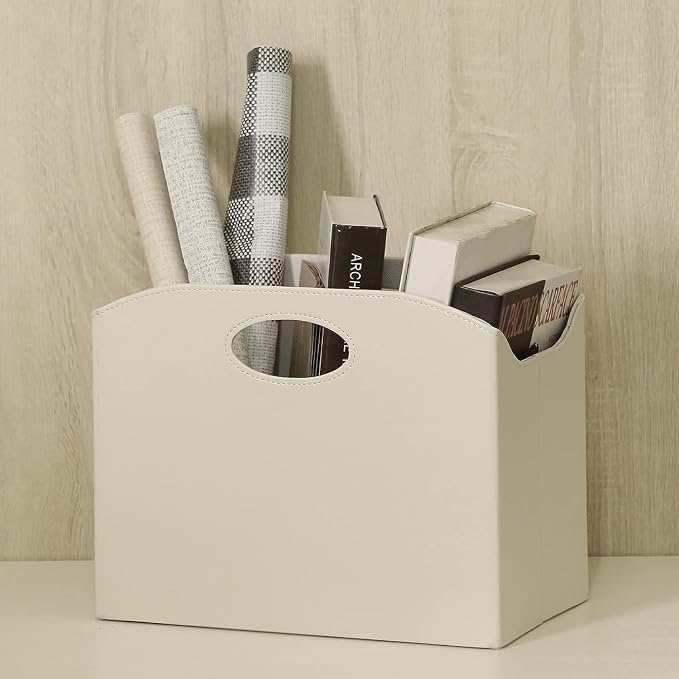 EZDeco Magazine Holder Foldable Magazine Rack Floor PU Leather File Holder - Image 3