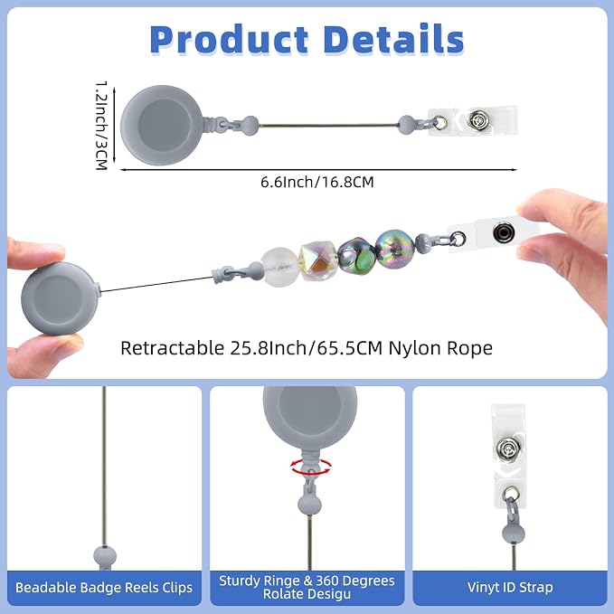 15pcs Gray Beadable Badge Reels Making Kits - Image 7